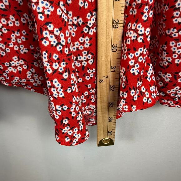 Socialite Mini Dress Womens Large Red White Floral Ditsy Cutout V-Neck Bohemian - Picture 10 of 10